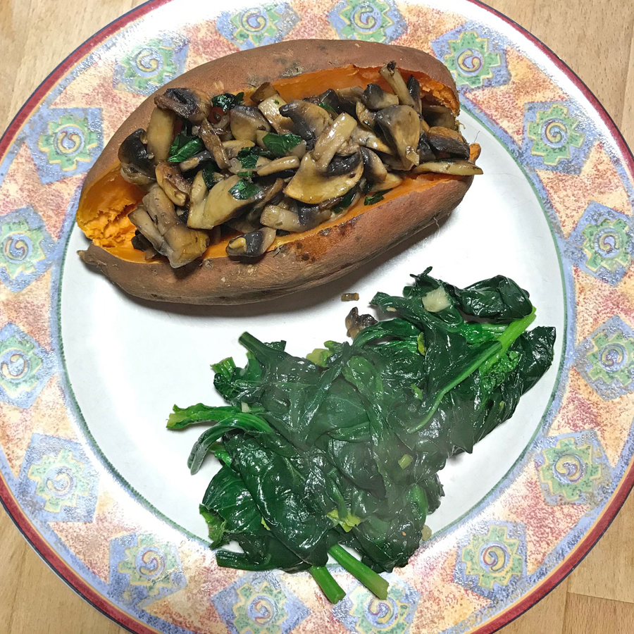 patate douce champignons et épinards